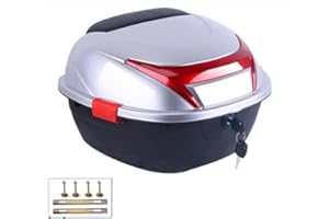AffinityFurn Universal Motorcycle Top Box 32L Capacity Motorcycle Tour Tail Box Helmet Top Case Luggage Case for Motorbike Moped Back Rear Case Silver