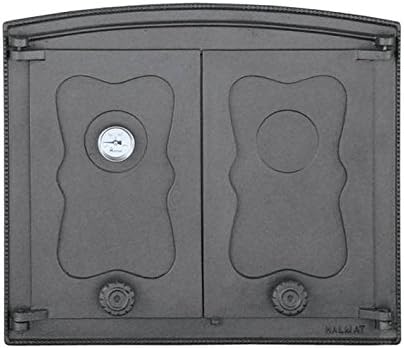 Cast iron fire door pizza bread stone wood oven stove smoke clay fireplace with thermometer | External dimensions: 440x360 mm | Opening direction: double door