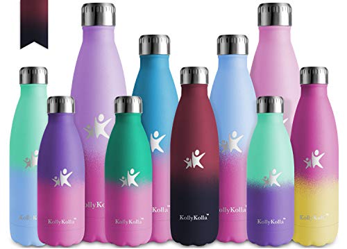 KollyKolla Bottiglia Acqua in Acciaio Inox, 750ml Senza BPA Borraccia Termica, Isolamento Sottovuoto a Doppia Parete, Borracce per Bambini, Scuola, Sport, Bici, Yoga, Palestra, Vino Rosso & Nero
