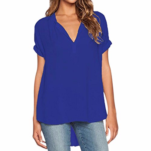 QIYUN.Z Blusa de Manga Corta Cuello en V de Gasa la Camisa de Las Mujeres