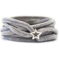 Armband Wickelarmband aus Stoff weich hellgrau oder in Wunschfarbe mit versilbertem Stern aus Metall individuelle Valentinstag Geschenke