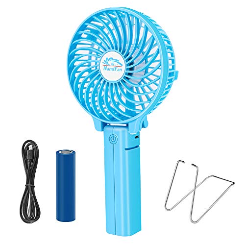 VersionTECH. Ventilador de Mano Plegable Ventilador USB Clip Portátil de 3 Velocidad con Batería Recargable Mini Hand Fan para Ejercicio al Aire Libre Viaje (Azul)