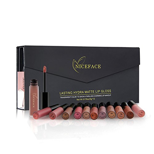 NICEFACE Set de 12 Pintalabios Mate d eLarga Duración Barras para Labios Líquidas Brillos de Labios Terciopelo Regalo para Cumpleaños y Fiestas