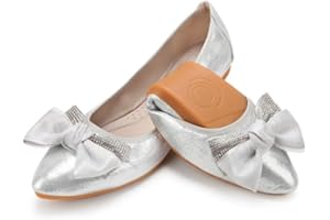 Padcod Womens Fold up Pumps Roll up Shoes Ladies Foldable Ballet Flats with Rhinestone, Portable Ladies Slip On Loafers