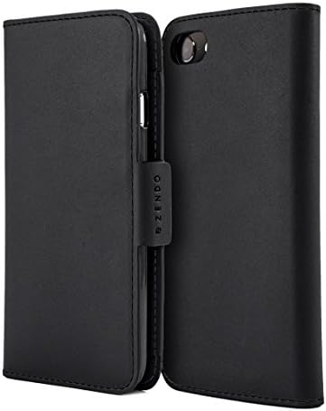 ZENDO iPhone 6s/6 Leather Wallet Case (Authentic European Leather) with Card Slots, Magnet Clasp, Kickstand | Kaiga leather flip cover case [iPhone 6s/6 | Black]