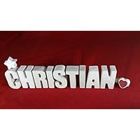 Beton, Steinguss Buchstaben 3D Deko Namen CHRISTIAN mit Stern und Herzklammer als Geschenk verpackt! Ein ausgefallenes Geschenk zur Geburt, Taufe, Geburtstag, Namenstag oder auch zu Weihnachten!