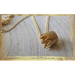 Collar dorado, bañado en oro, coronita, hecho a mano, de mujer, regalo de navidad, gargantilla dorada, colgante dorado