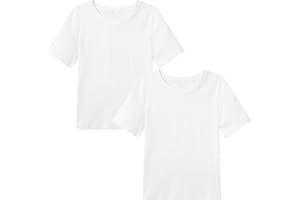 WinZero Kid's Cotton T-Shirt Crew Neck Girls Boys T Shirts Summer Short School Tee Tops for Children 5-13 Years 2 Pack