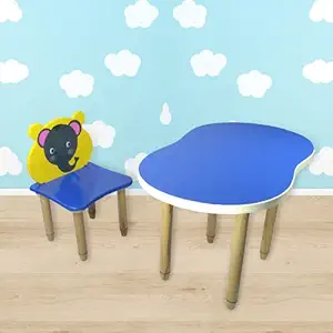 Brilla Blue Wooden Study Table and Chair for Kids Wooden Single Seater Kids Table Chair Set for Kids Study Room for 2 Years to 8 Years