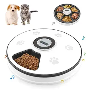 Chintu Automatic Cat Feeder with Timer - Dry and Wet Food Dispenser for Cats and Small Dog with Voice Reminder Portion Control 6 Meals Tray Programmable Timed Auto Pet Feeder