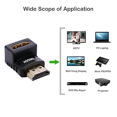 HOOMIL HDMI Adapter, 90 Grad Winkel High Speed HDMI Stecker auf HDMI Buchse Adapter – Schwarz (2 Stück) - 4