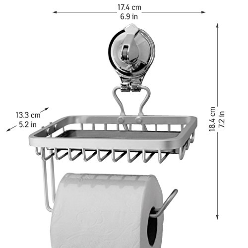 Tatkraft Fix Toilettenpapierrollenhalter mit Ablage für Handy Vakuum-Saugnapfbefestigung Alu - 5