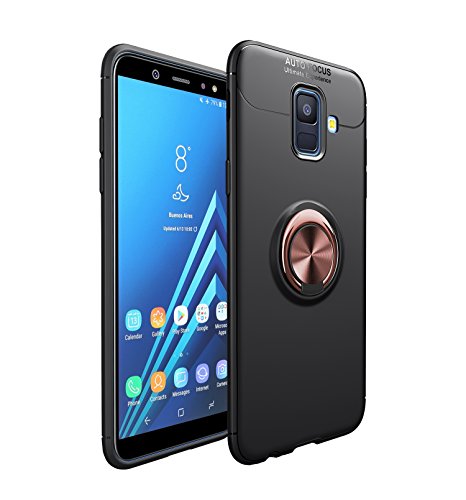 Coque pour Samsung Galaxy A6 2018 Housses étuis 2 en 1 Antidérapant TPU Silicone Protecteur Souple Ultra-mince Étui Arrière en PC Coque avec Magnétique Métal Anneau Boucle -Or rose