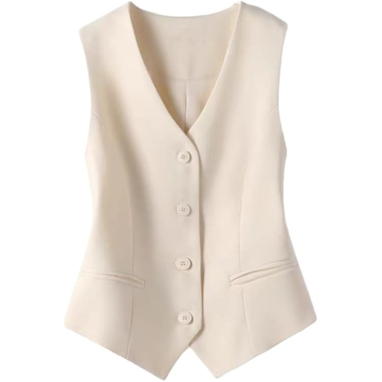 Costume Femme Chic Tailleur 3 Pieces Ensemble 2 Piu00e8ces Gilet Et Pantalon Pour Femme Avec Col En V, Sans Manches, Pantalon U00e0 Jambe Large, Blazer D'u00e9tu00e9 Assorti En Coton Et Lin, Beige