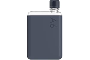 memobottle Confezione da 375 ml, formato A6 (blu notte), bottiglia, custodia in silicone e coperchio, compatta per borse e piccole tasche, in Tritan senza BPA, moderno, minimalista, per palestra e