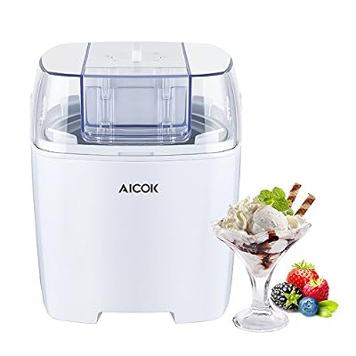 Aicok Sorbetière Électrique 1,5L Machine à Glace Sorbetière Refrigerante Pour Crème Glacée, Sorbet et Yaourt Glacé Avec Bol Congelé et Minuteur Programmable, Sans BPA, Blanc
