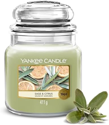 Yankee Candle Candela Profumata | Sage & Citrus Barattolo Medio | Candele a Lunga Durata: fino a 75 Ore | Regali Perfetti per Donne