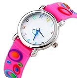 Kinderuhr Vinmori,Kinder Armbanduhr für Jungen Mädchen, 3D Zeit Lehrer Kleinkind Cartoon Armbanduhr, Cartoon Bubble Muster Silikon Band wasserdicht Quarzuhr, Kinder (Pink)