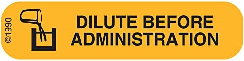 PHARMEX 1-316 Permanent Paper Label, "DILUTE BEFORE", 1 9/16" x 3/8", Goldenrod (500 per Roll, 2 Rolls per Box)