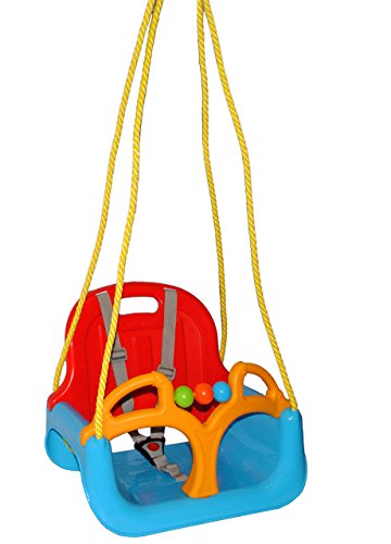 mitwachsende – Babyschaukel / Gitterschaukel mit Gurt – “ ROT / GELB / BLAU “ – leichter Einstieg ! – mitwachsend & verstellbar – 100 kg belastbar – Kinderschaukel ab 1 Jahre – mit Rückenlehne & Seitenschutz – Schaukel für Kinder – Innen und Außen / Garten – für Baby´s – aus Kunststoff / Plastik – Kunststoffschaukel – Mitwachsschaukel bunt – Sicherheitsgurt – Gitterschaukel / verstellbare Kleinkindschaukel – Baby – Indoor Outdoor - 5