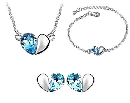 Preisvergleich Produktbild korpikus® Metall und Jewel Kristallherz -Halskette, Armband und Ohrringe Schmuck Trio Set (in freier Organza-Geschenk-Beutel)