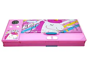 kiku multifunction mini jumbo pencil box with compass for girls & boys birthday return gifts (unicooon (pink))- Multi color