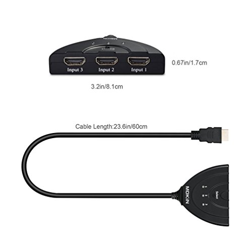 3-Port HDMI Verteiler Switch Kabel 3 In 1 Out 3D, Full HD 1080p HDMI Splitter für HDMI TV, PC, PS3, XBOX ONE/360, DVD – 2 Ft - 5