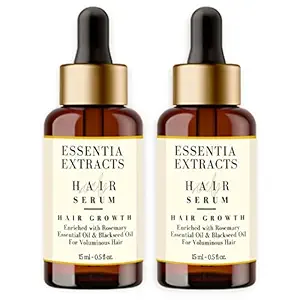 ESSENTIA EXTRACTS Hair Growth Serum enriched with Rosemary Essential Oil & Blackseed Oil | Promotes Hair Growth, Restores Thin Hair & Makes Hair Thicker, Denser, Stronger (30ML(15ML+15ML))