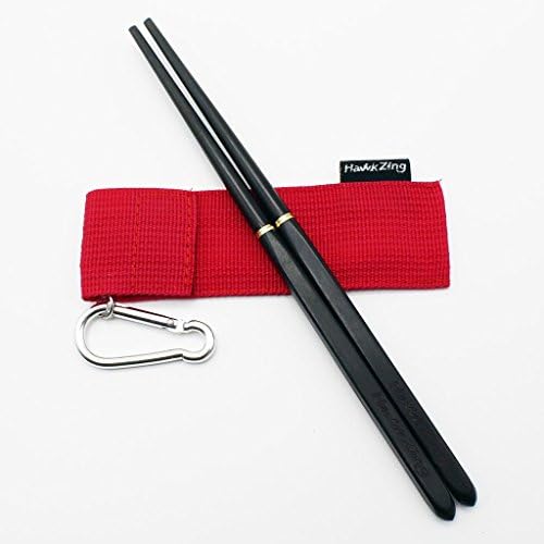 Hawk Zing Foldable Rosewood/Ebony Chopsticks with Carry Bag Perfect for Backpacking Camp and Travel Portable Tableware