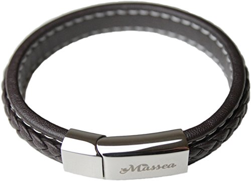 Massea pulsera de piel con cierre magnético de acero inoxidable  Pulsera marrón