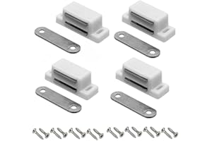 WARESHARK Cupboard Door Magnets 4 Pack White Magnetic Door Catch Stainless Steel Small Cabinet Magnetic Catches and Latches for Kitchen Wardrobe Magnets Door Closers Magnet Closure