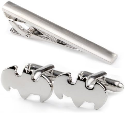 Black Box Jewelry Silver Batman Cufflinks Including a Tie Clip