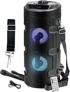 DNR HAPPINESSWORLD Portable Party Speaker with RGB Glow Lights, Wired Mic, Remote Control, FM Radio & Aux in/USB/TF Card Reader Input Multicolour