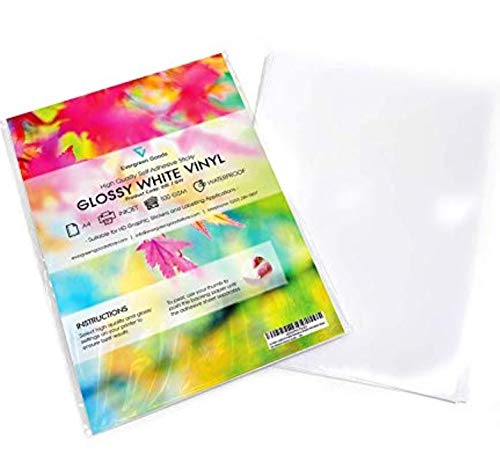 Vinilos adhesivos imprimibles en formato A4, resistentes al agua y adecuados para impresoras láser (20 láminas).