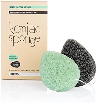 KOREES Konjac Facial Sponge, SET - 2 PACK, Bamboo Charcoal and Green Tea sponges