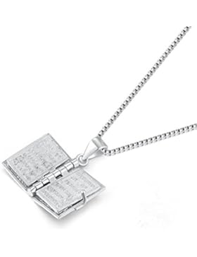 Mini Buch-Anhänger zum Öffnen, Bibel, Sterling-Silber 925, mit Halskette 41 cm