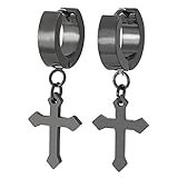 Metal: Acero inoxidable 2 Negro Cruz Pendientes del Aro, Pendientes para Hombres Mujer, Acero Inoxidable