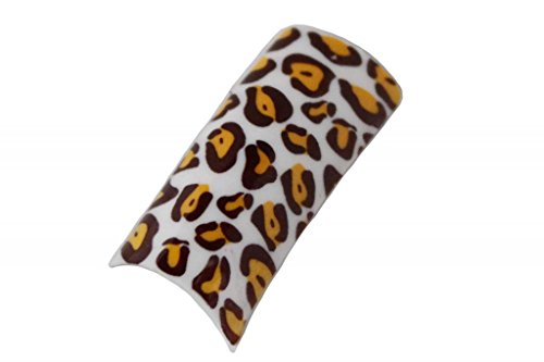 Effect Beauty 50pcs Big Cheetah - White, Orange & Brown Acrylic Pre-Designed Nail Tips - Tip Sizes 1-10