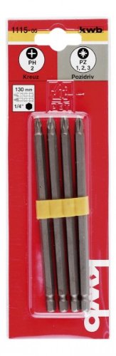 KWB Economy Bit-Set, extra lange Ausführung im Halter, 4-teilig, 1/4 Zoll, 1115-00