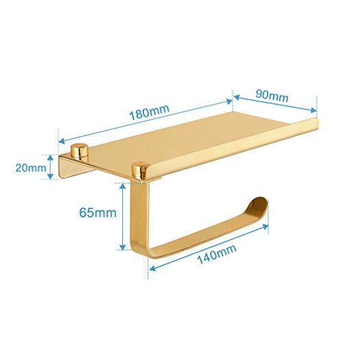 BONADE® Edelstahl Toilettenpapierrollenhalter WC-Papierhalter Rollenhalter Halter mit Ablage, zur Wandmontage, Gold - 3