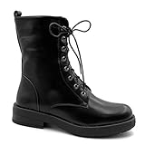 botas estilo militar mujer zara  Angkorly - Zapatillas Moda Botines Botas Biker Motociclistas Botas Militares Metalizado Mujer Encaje Brillantes Acabado Costura Pespunte Tacón Ancho Alto 4 CM - Negro 2 B7812 T 40
