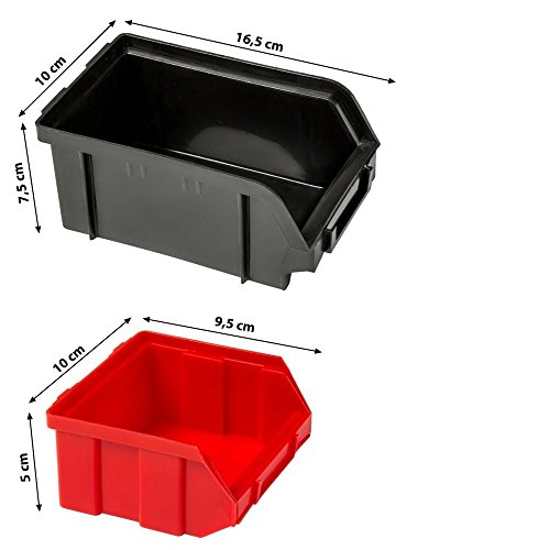 Werkstatt Wandregal Stapelboxen Set 32-tlg. | Hängeregal Sortimentskasten Steckregal Kleinteilemagazin Sichtlagerkästen Lagerregal Sortierkasten Werkstattregal Stapelkisten Schraubenregal Schüttenregal - 6