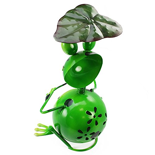 COM-FOUR® Dekofigur „sitzender Frosch mit Blatt“, Gartenfigur aus bunt lackiertem Metall im Frosch-Design, ca. 30x18x18cm - 4