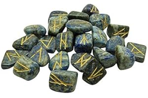 Whitewhale Lapis Lazuli Rune Stones Tumbled Engraved Lettering Crystal Set Healing Chakra Reiki
