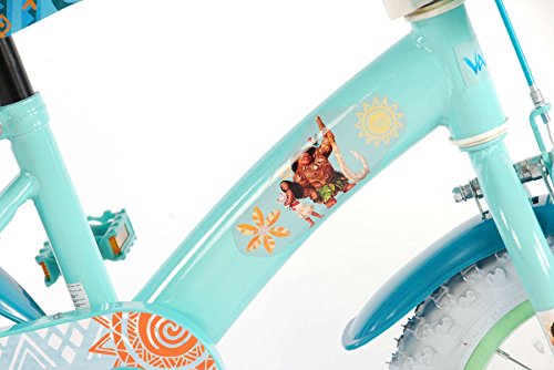 Girl Bike 12 Inch Disney Vaiana Moana with Training Wheels Rear Coasterbrake Basket and Doll Carrier Mint Green - 95% Assembled