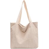 Kawn® Korean Tote Bag Aesthetic Corduroy Canvas Handbag for Women Zipper Casual Large Capacity Shoulder Bag with Pockets Vers