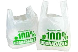 Sabco - White Vest Carrier Bags 100% Degradable - Large13 x 19 x 23" - Eco Friendly Plastic Bags - Sabco (100)