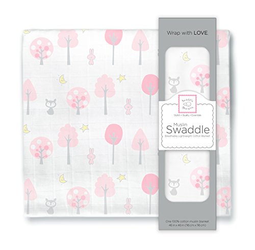 SwaddleDesigns X-Large Muslin Swaddle Blanket, Pink Thicket (Pink)
