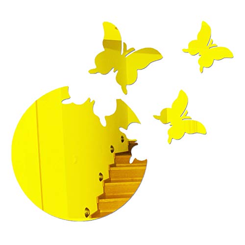 Pangmao 3D Acrylic Butterfly Decorative Mirror Sticker Living Bedroom Office Décor Kids Room Decoration (Gold)