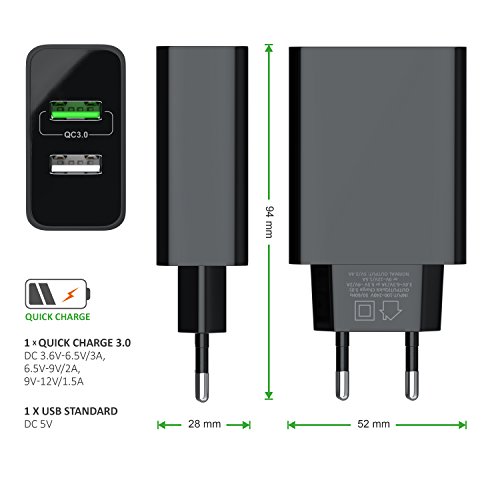 Aplic - 30W Caricabatterie da muro | Quick Charge 3.0 Alimentatore Parete USB con 2 porte | Adattatore di ricarica rapida | Tecnologia Smart Charge | Caricatore USB per Samsung Galaxy S8 / S8+ / Note 8, LG G5 / G6, Nexus 5X / 6P, HTC 10, iPhone X / 8 / 8 Plus, iPad Pro / Air ecc | Nero